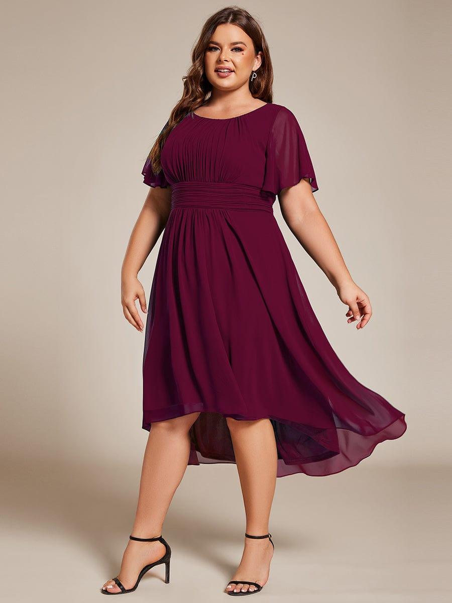 Plus Size Pleated Round Neckline A-Line Midi Chiffon Wedding Guest Dress