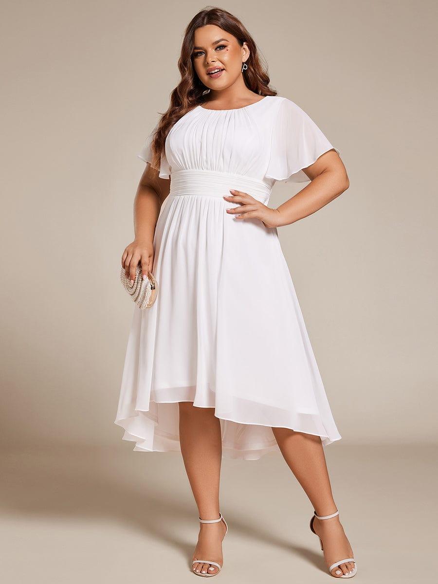 Plus Size Pleated Round Neckline A-Line Midi Chiffon Wedding Guest Dress