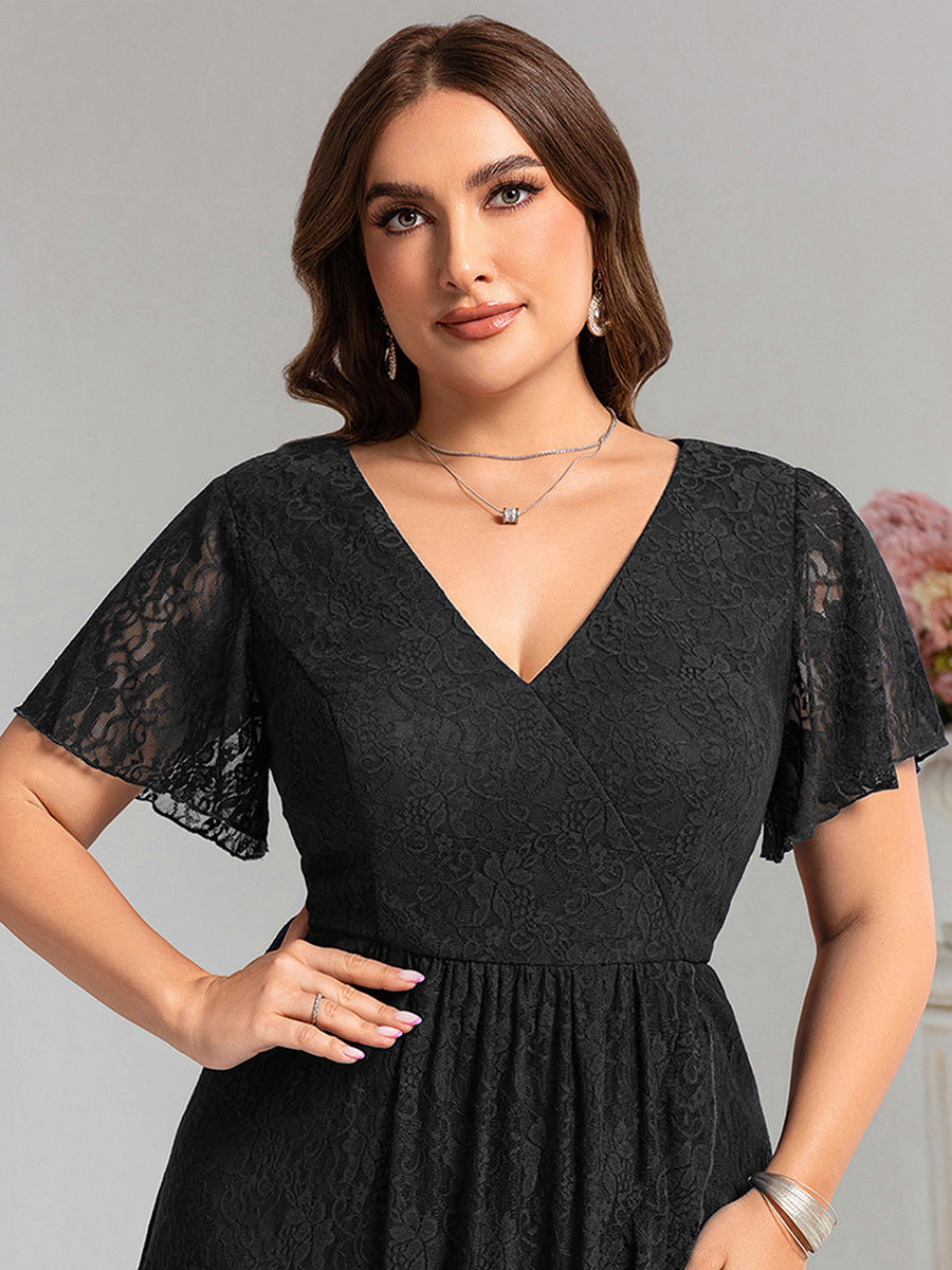 Plus Size Ruffled Sleeves Lace A-Line Formal Evening Dress