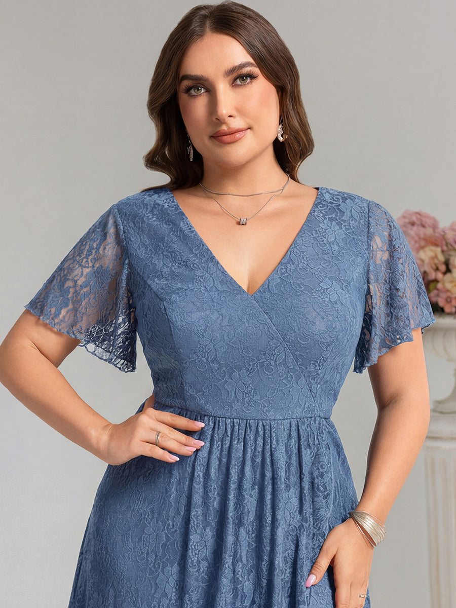 Plus Size Ruffled Sleeves Lace A-Line Formal Evening Dress