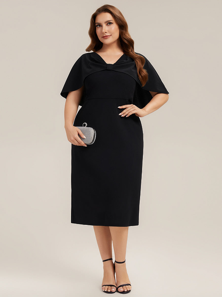 Plus Size Knit Shawl Sleeve Wedding Guest Dress