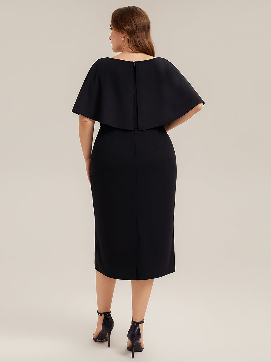 Plus Size Knit Shawl Sleeve Wedding Guest Dress