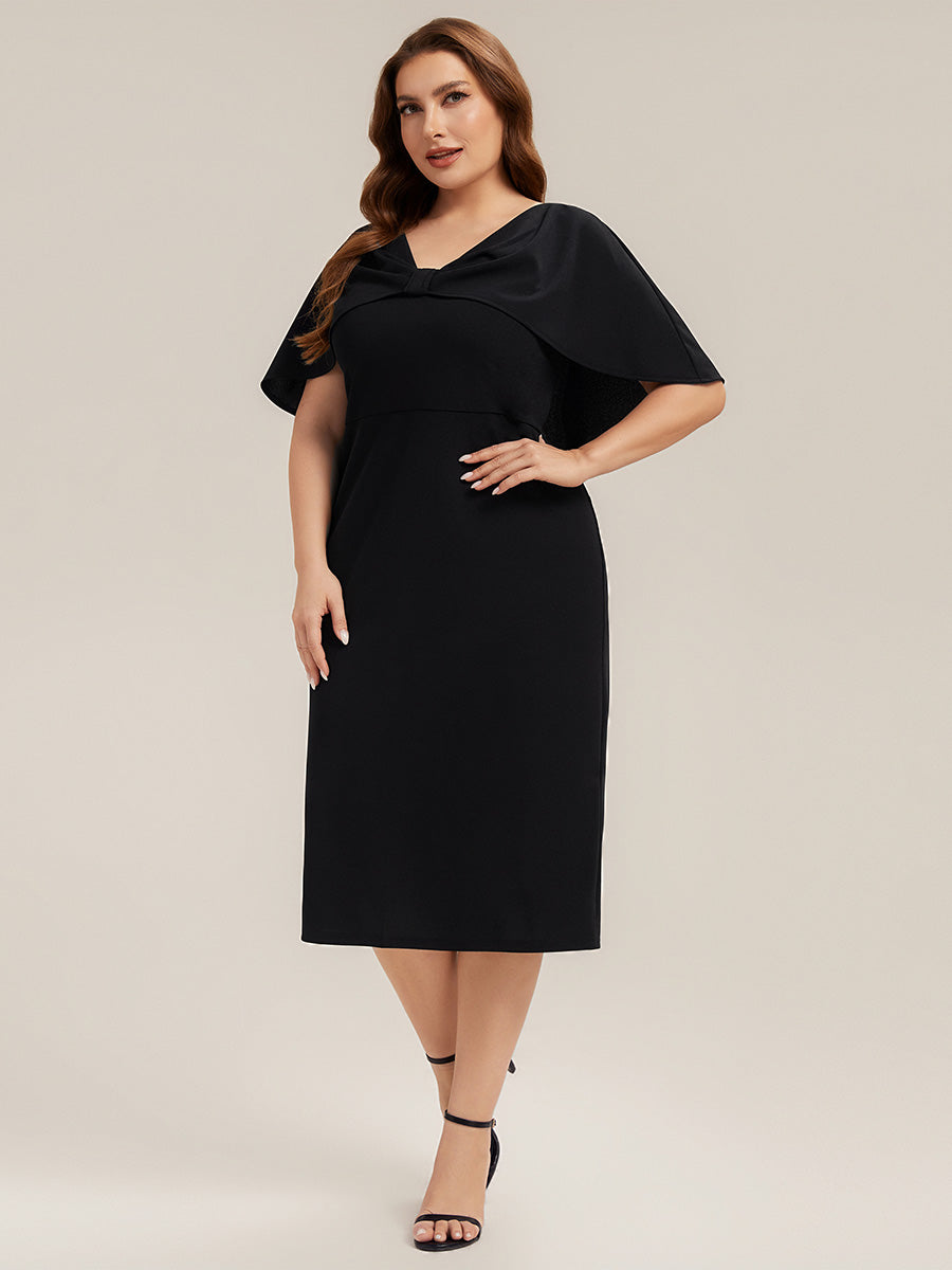 Plus Size Knit Shawl Sleeve Wedding Guest Dress