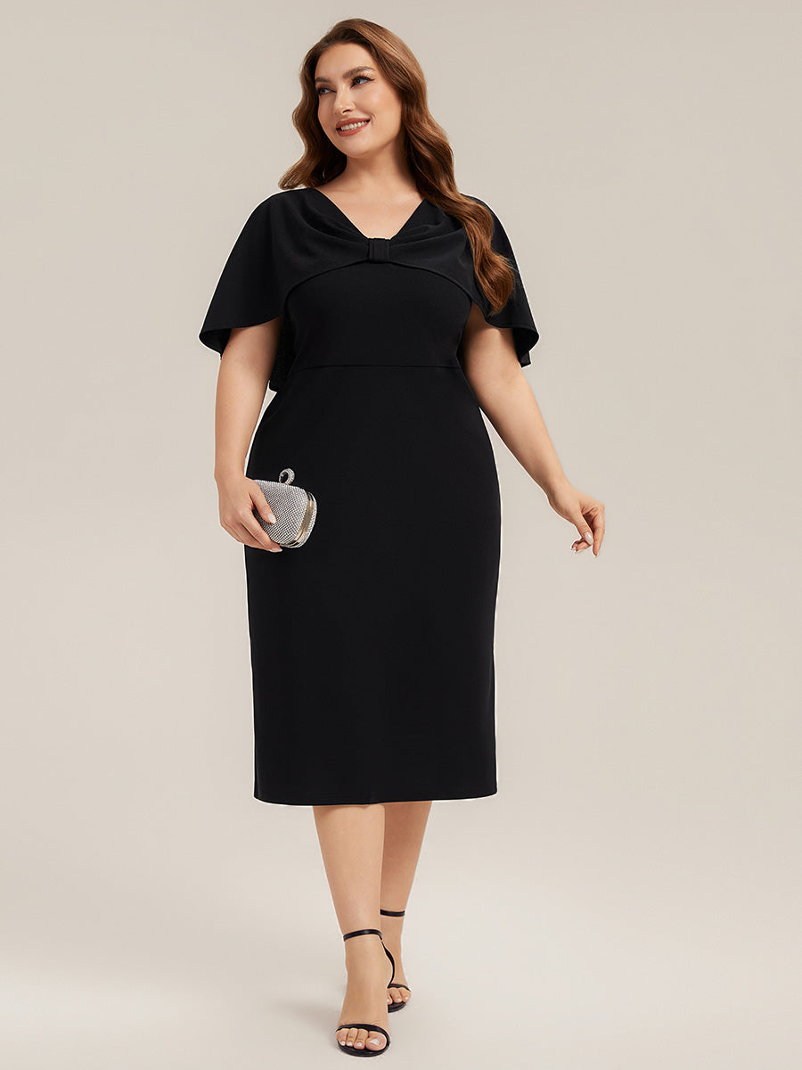 Plus Size Knit Shawl Sleeve Wedding Guest Dress
