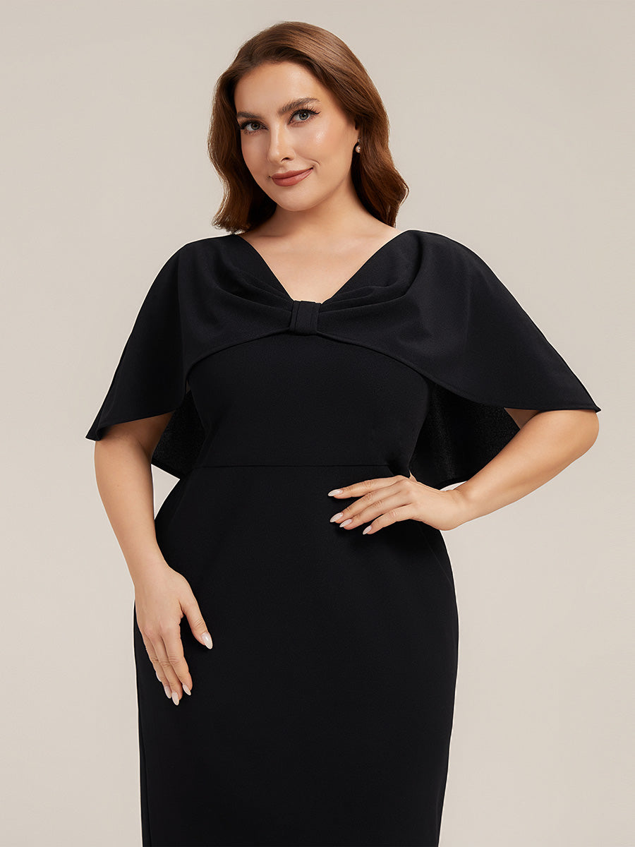 Plus Size Knit Shawl Sleeve Wedding Guest Dress