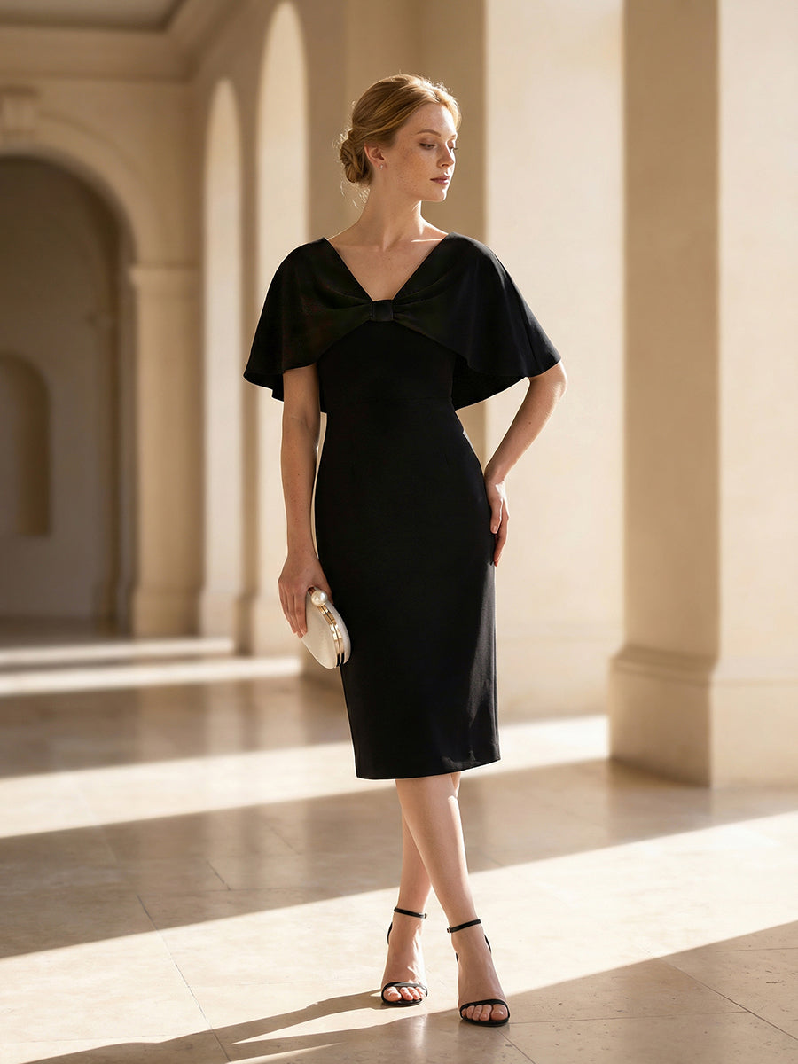 Plus Size Knit Shawl Sleeve Wedding Guest Dress