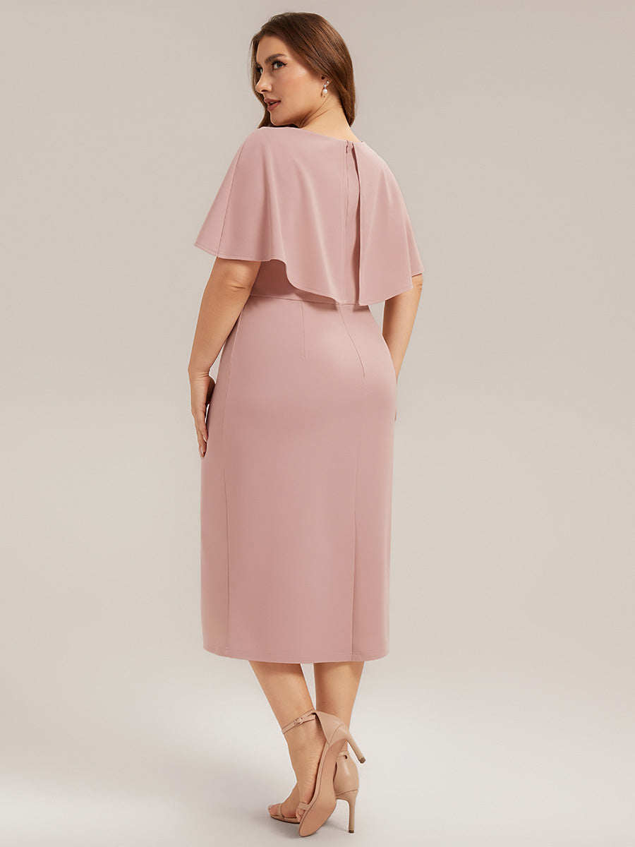 Plus Size Knit Shawl Sleeve Wedding Guest Dress