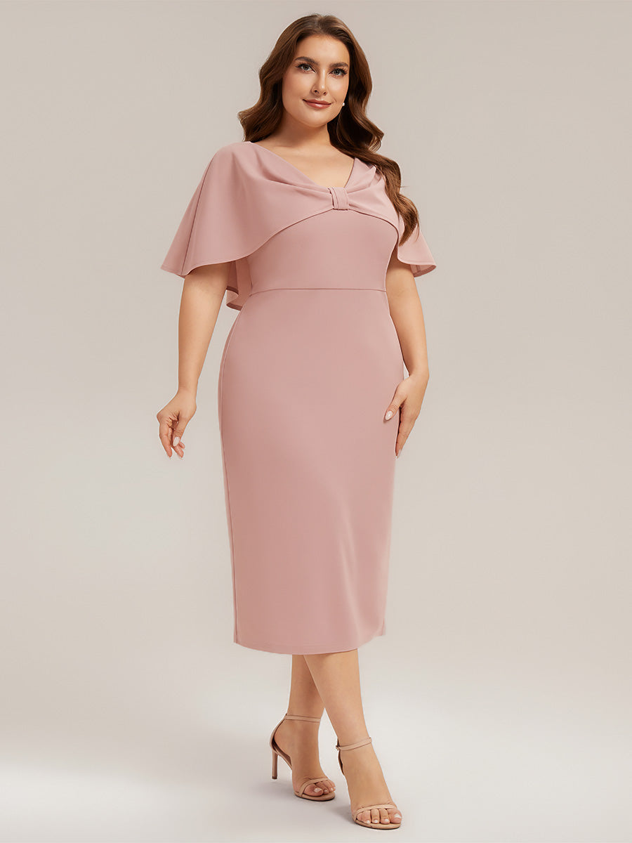 Plus Size Knit Shawl Sleeve Wedding Guest Dress