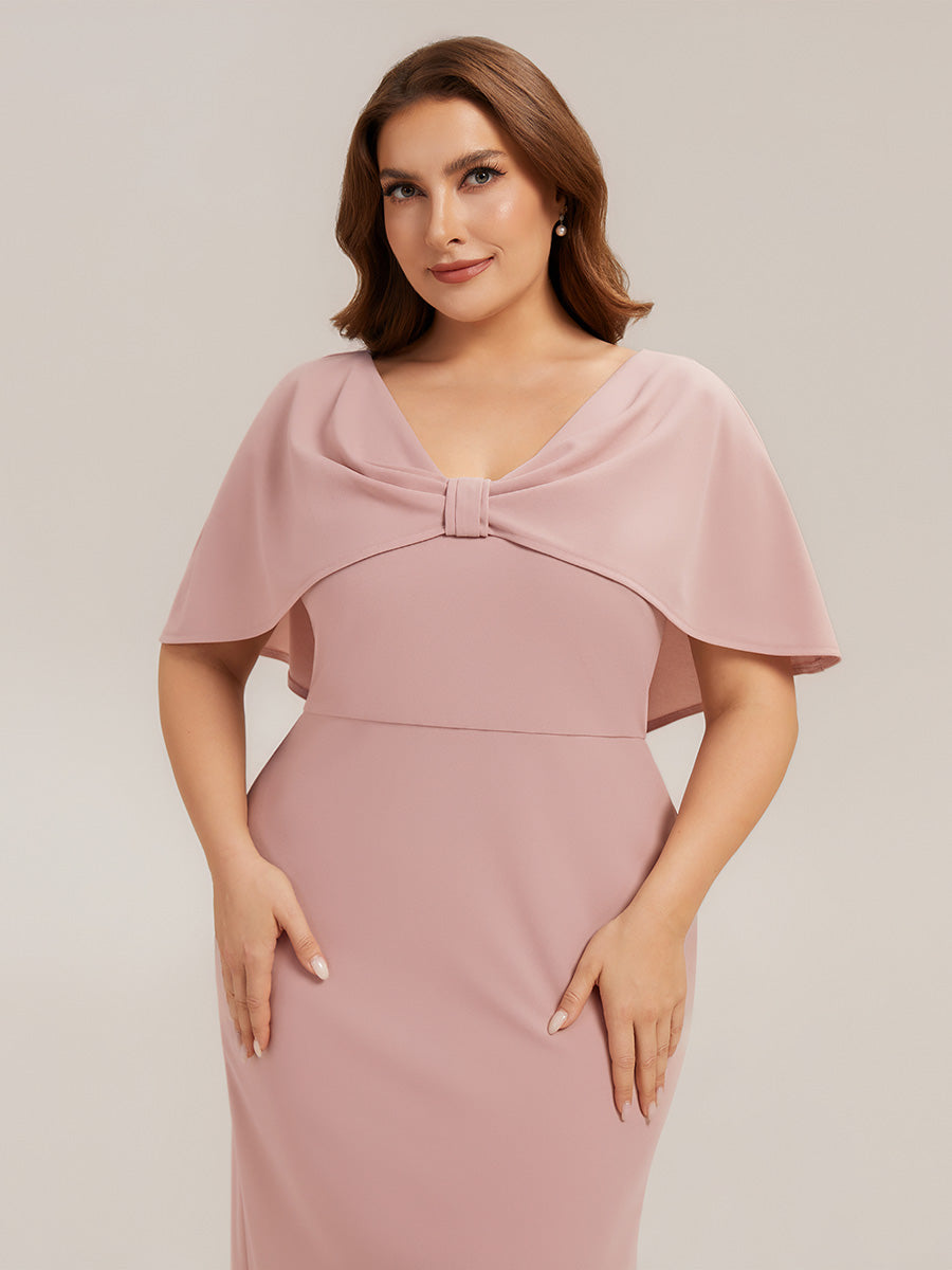 Plus Size Knit Shawl Sleeve Wedding Guest Dress