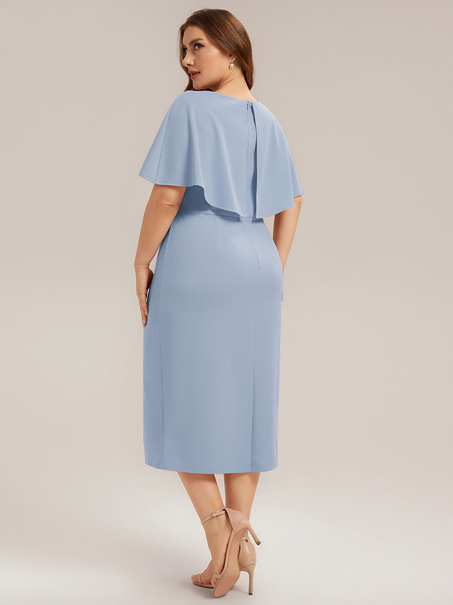 Plus Size Knit Shawl Sleeve Wedding Guest Dress
