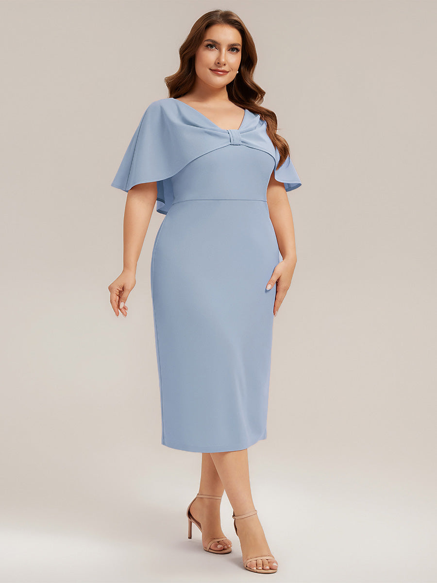 Plus Size Knit Shawl Sleeve Wedding Guest Dress