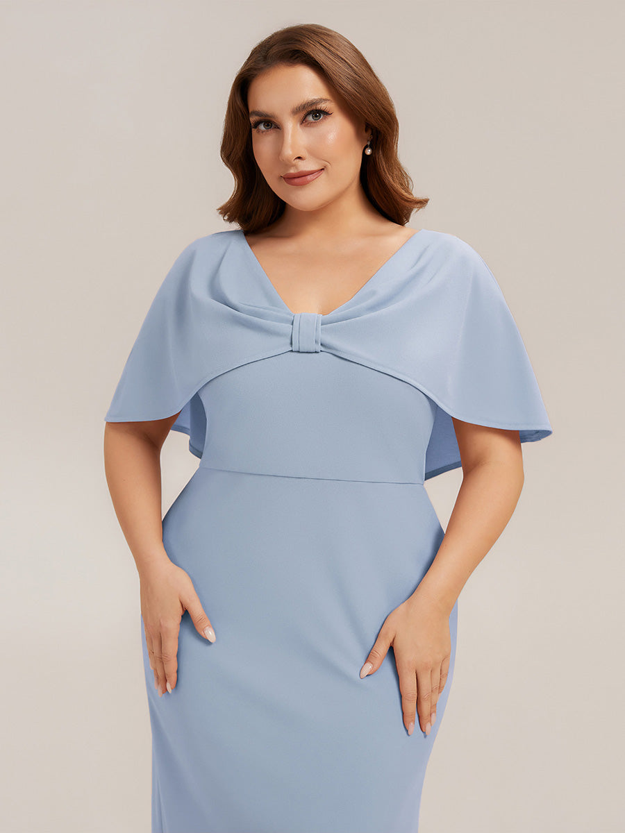 Plus Size Knit Shawl Sleeve Wedding Guest Dress