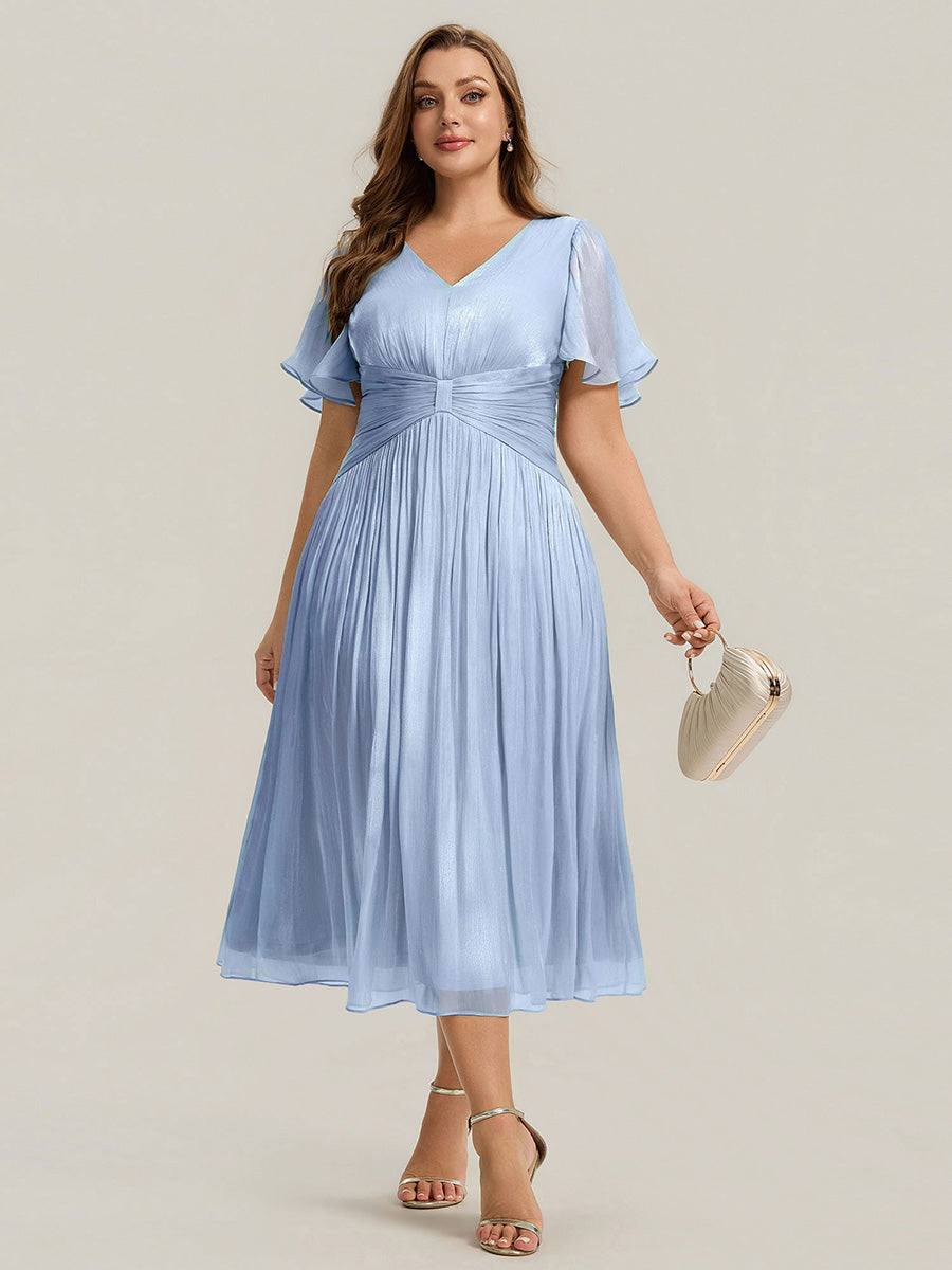 Plus Size Gathered Sea-island Wedding Guest Dress