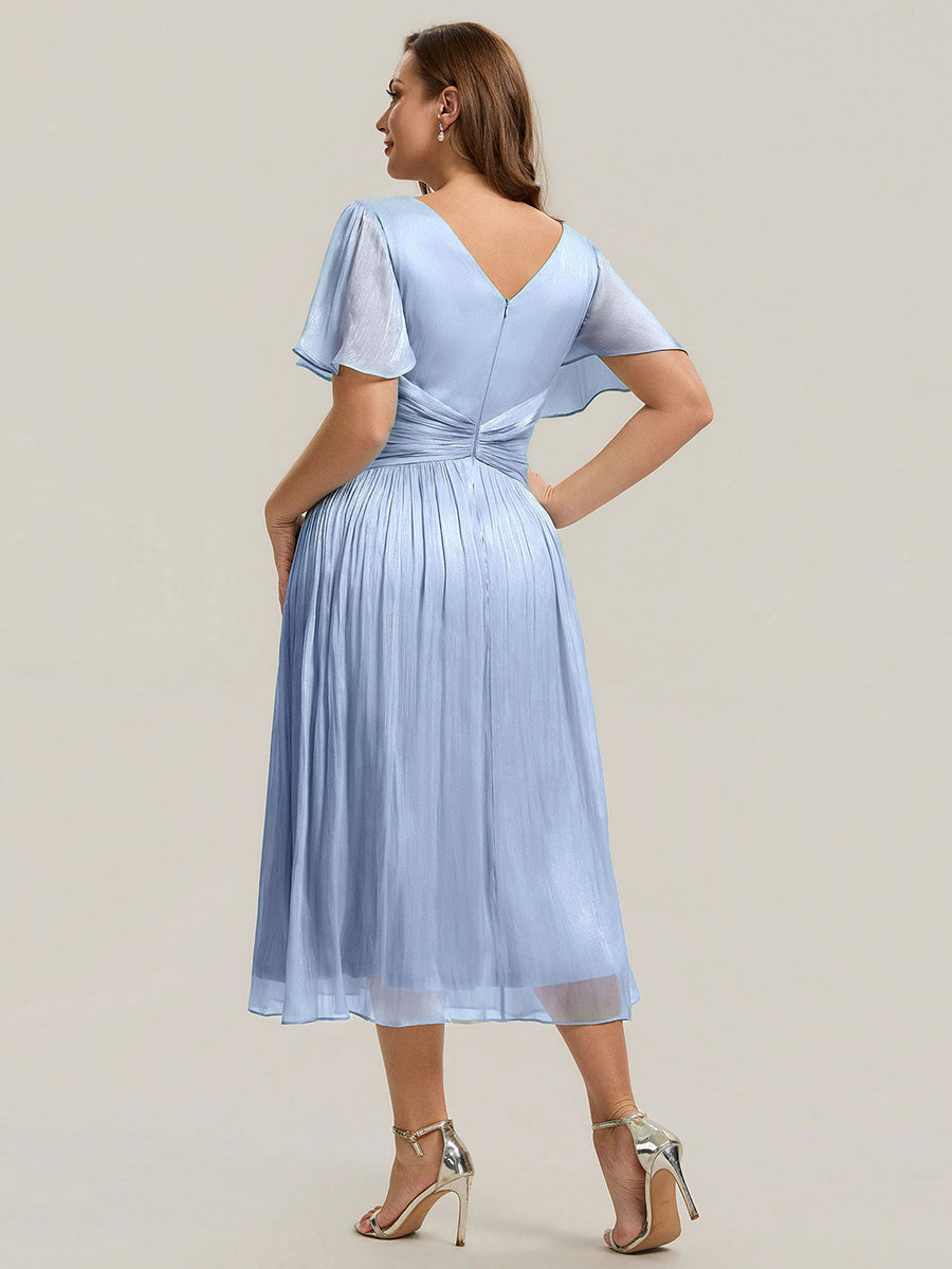 Plus Size Gathered Sea-island Wedding Guest Dress