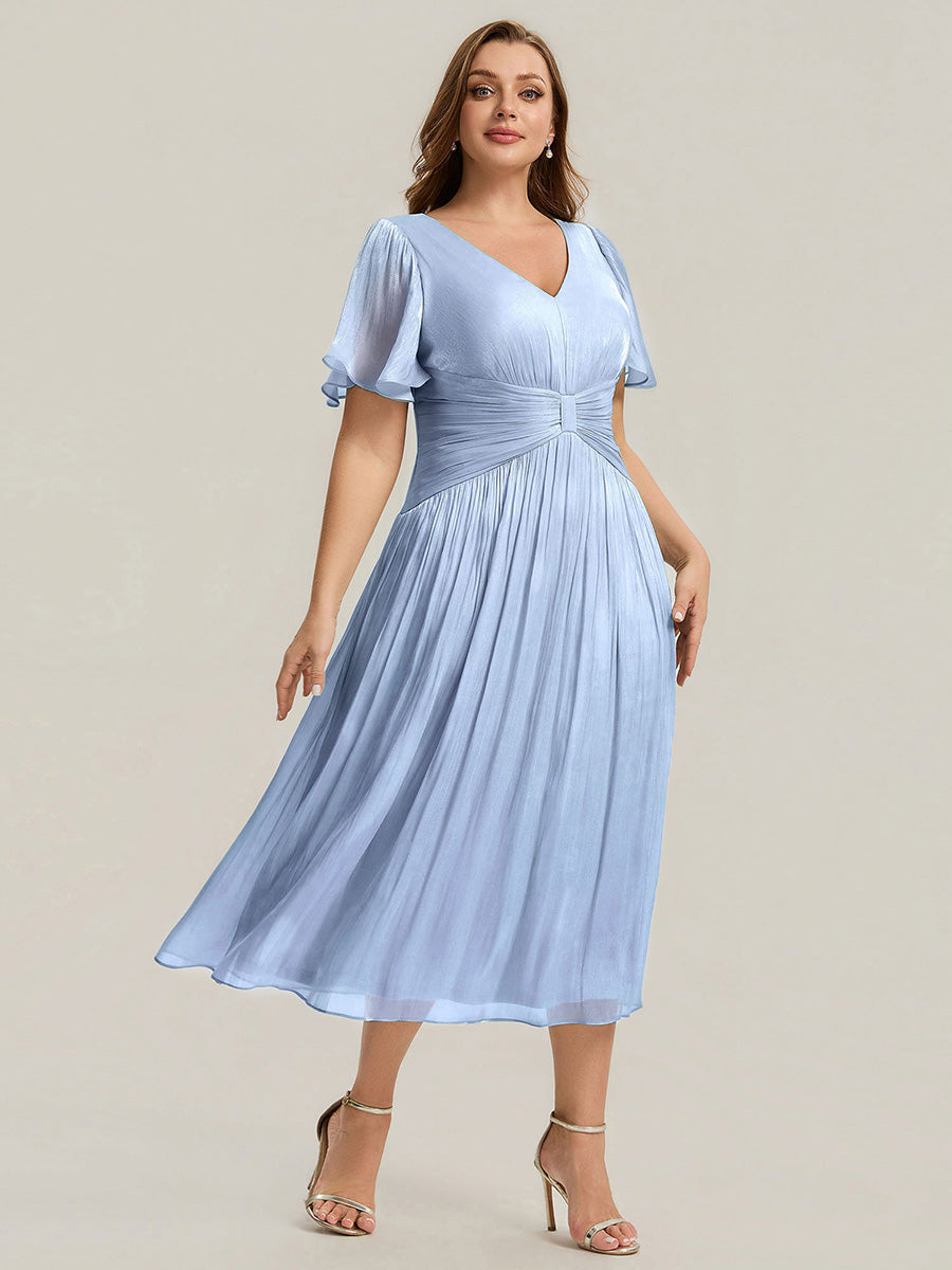 Plus Size Gathered Sea-island Wedding Guest Dress