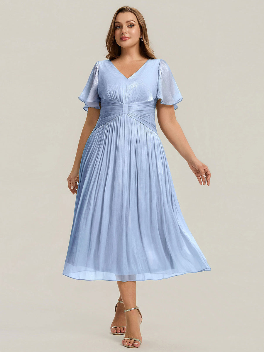 Plus Size Gathered Sea-island Wedding Guest Dress