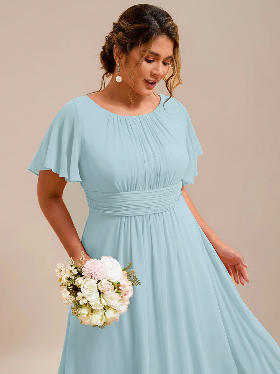 Plus Size Printed Chiffon Pleated Maxi Wedding Guest Dress