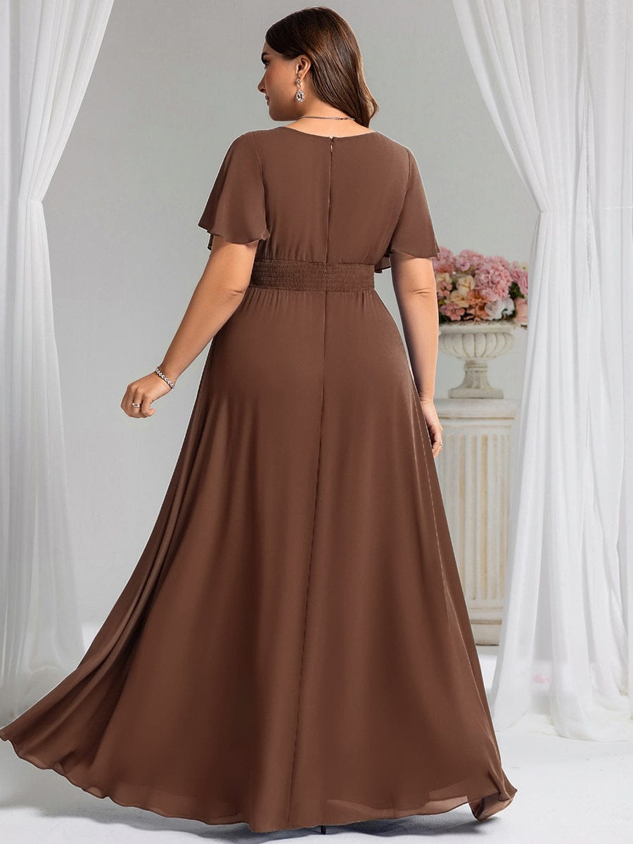 Plus Size Printed Chiffon Pleated Maxi Wedding Guest Dress