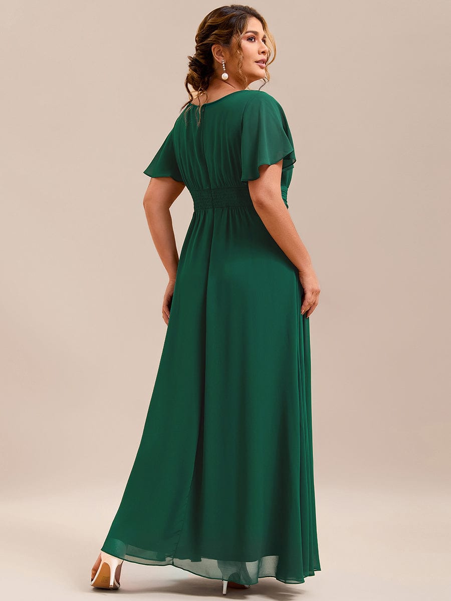 Plus Size Printed Chiffon Pleated Maxi Wedding Guest Dress