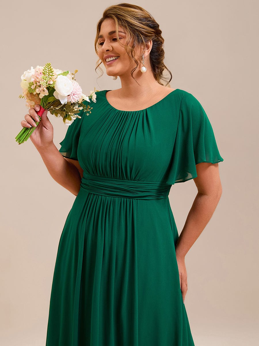 Plus Size Printed Chiffon Pleated Maxi Wedding Guest Dress