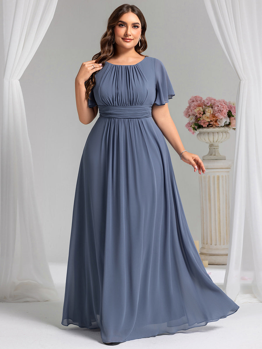 Plus Size Printed Chiffon Pleated Maxi Wedding Guest Dress