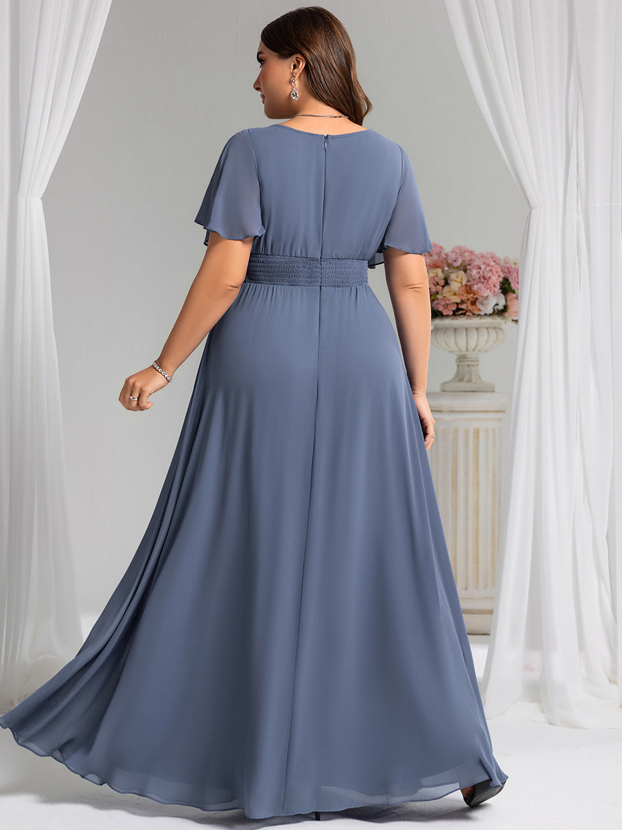 Plus Size Printed Chiffon Pleated Maxi Wedding Guest Dress