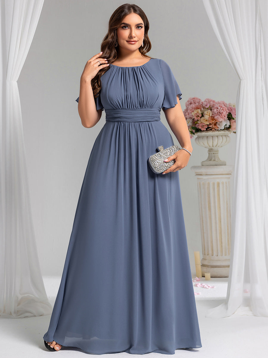 Plus Size Printed Chiffon Pleated Maxi Wedding Guest Dress