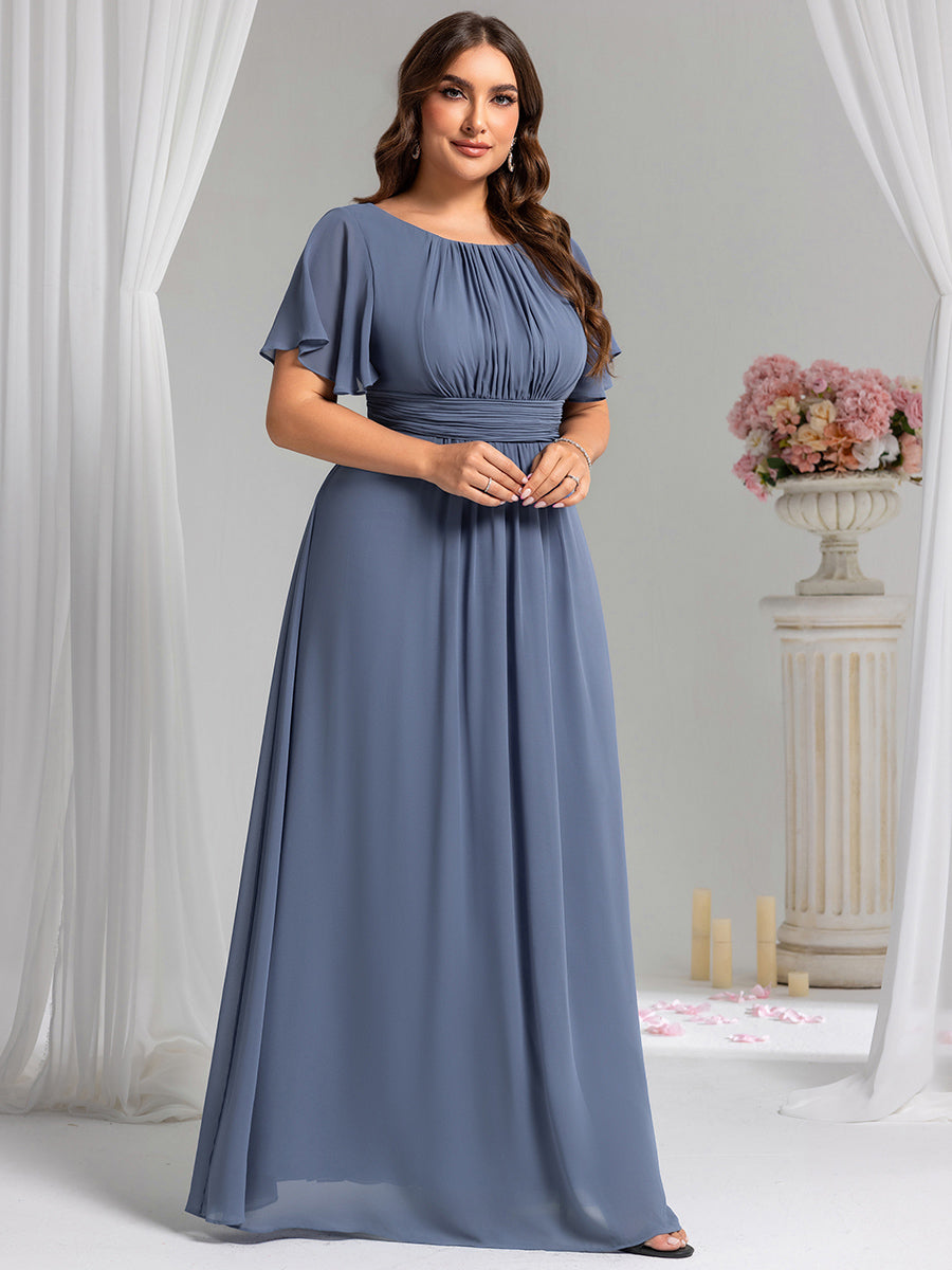 Plus Size Printed Chiffon Pleated Maxi Wedding Guest Dress