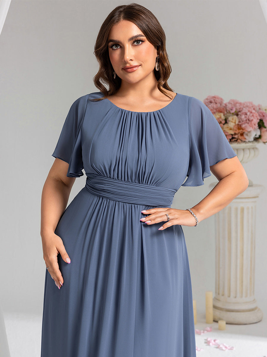 Plus Size Printed Chiffon Pleated Maxi Wedding Guest Dress