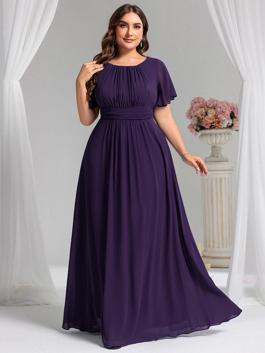 Plus Size Printed Chiffon Pleated Maxi Wedding Guest Dress