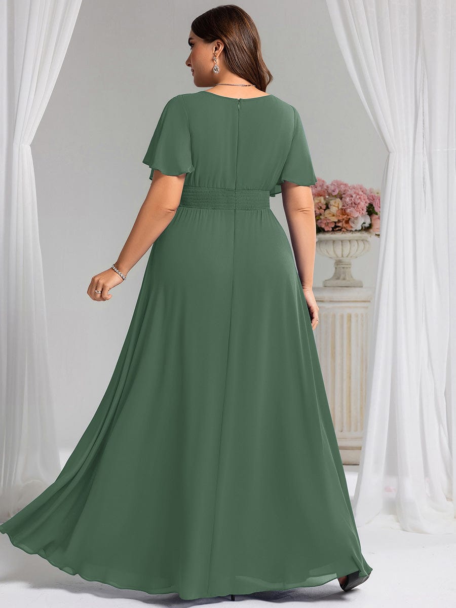 Plus Size Printed Chiffon Pleated Maxi Wedding Guest Dress