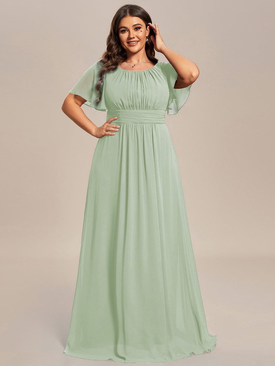 Plus Size Printed Chiffon Pleated Maxi Wedding Guest Dress