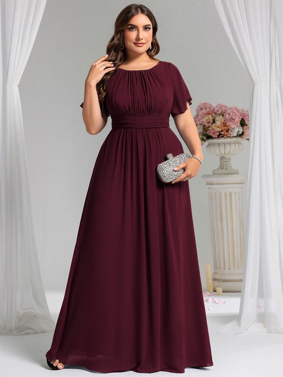 Plus Size Printed Chiffon Pleated Maxi Wedding Guest Dress