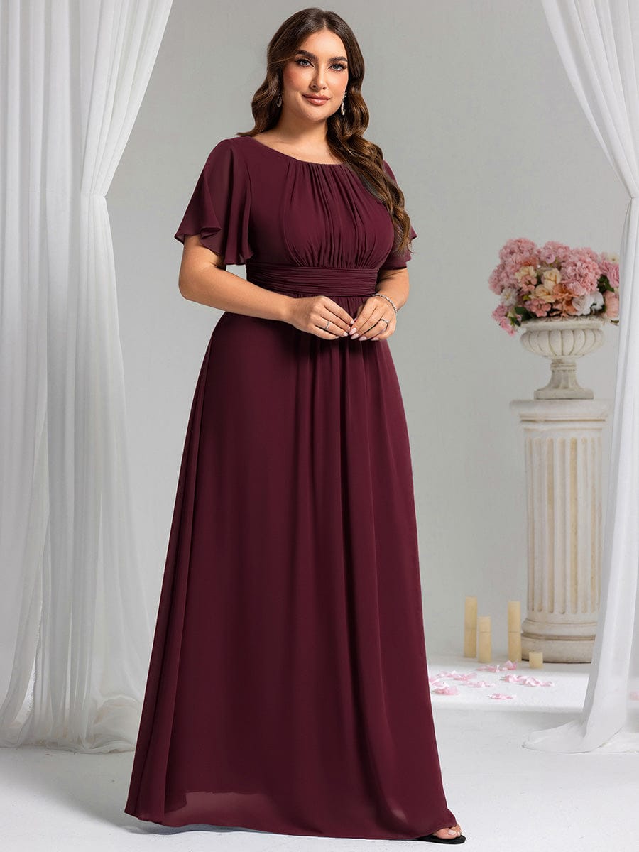 Plus Size Printed Chiffon Pleated Maxi Wedding Guest Dress