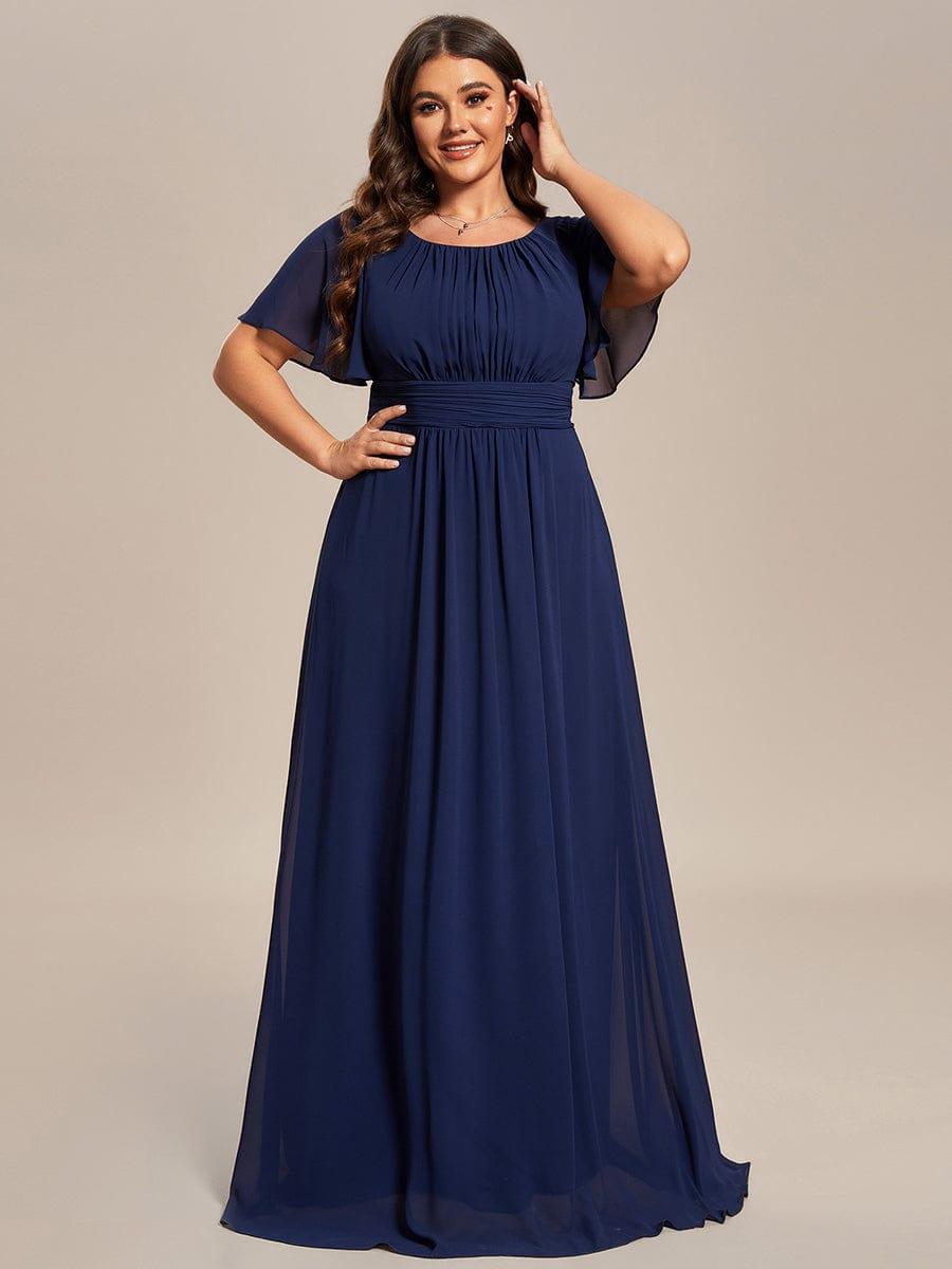 Plus Size Printed Chiffon Pleated Maxi Wedding Guest Dress