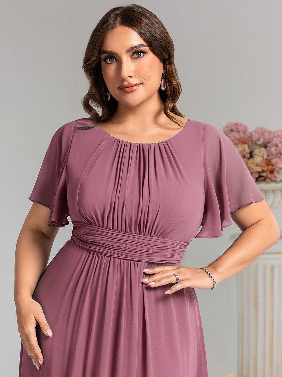Plus Size Printed Chiffon Pleated Maxi Wedding Guest Dress