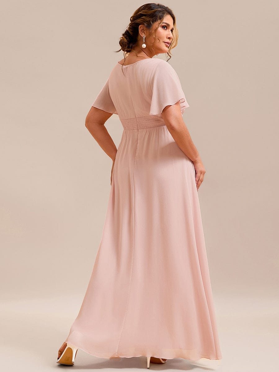 Plus Size Printed Chiffon Pleated Maxi Wedding Guest Dress
