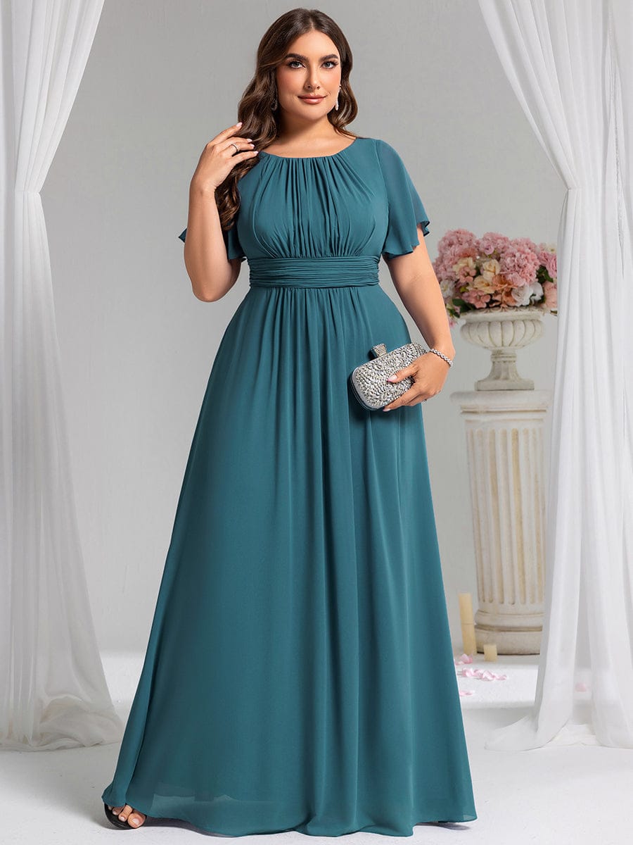 Plus Size Printed Chiffon Pleated Maxi Wedding Guest Dress