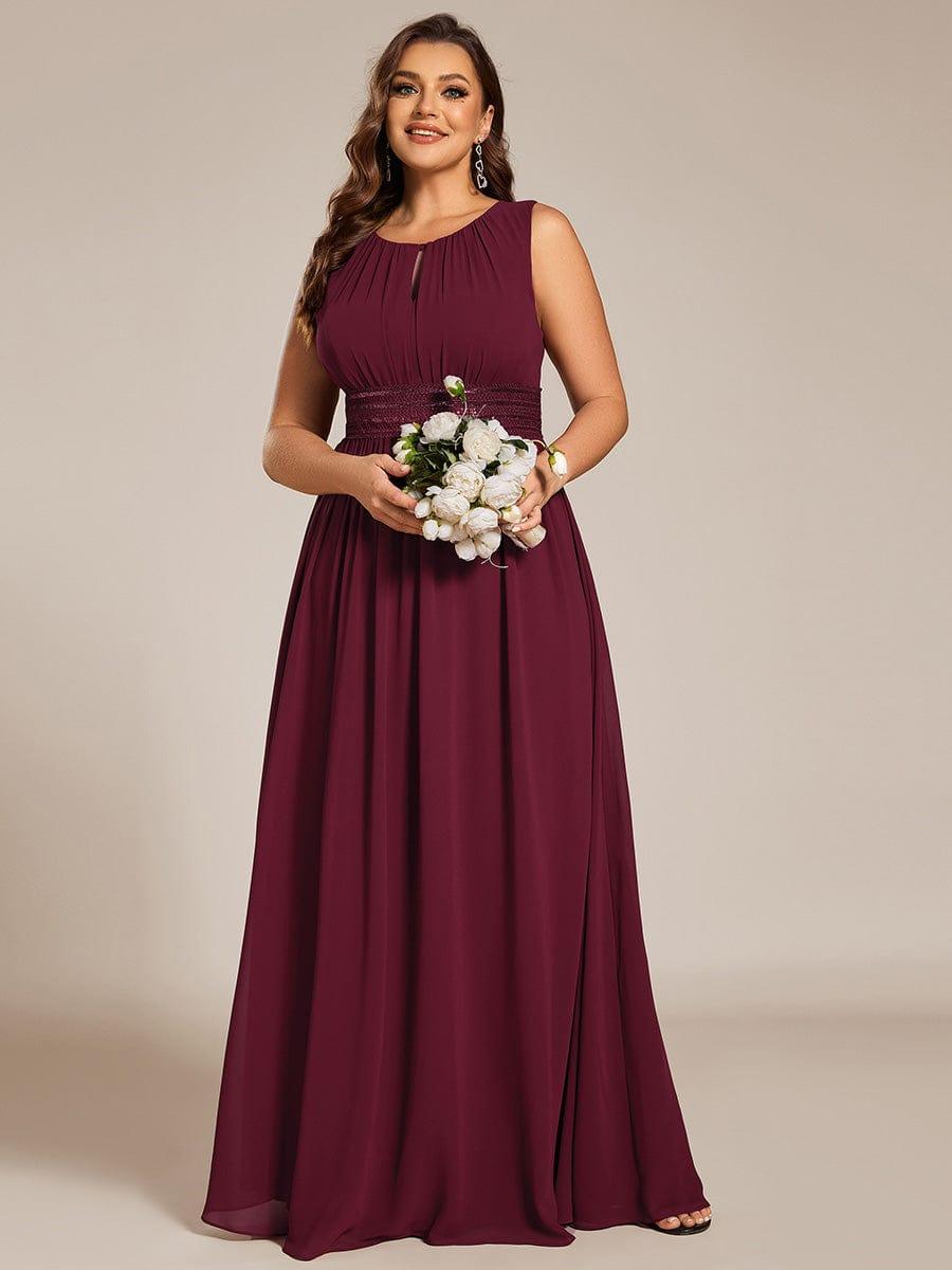 Plus Size Hollow Out Sleeveless Empire Waist Chiffon Bridesmaid Dress
