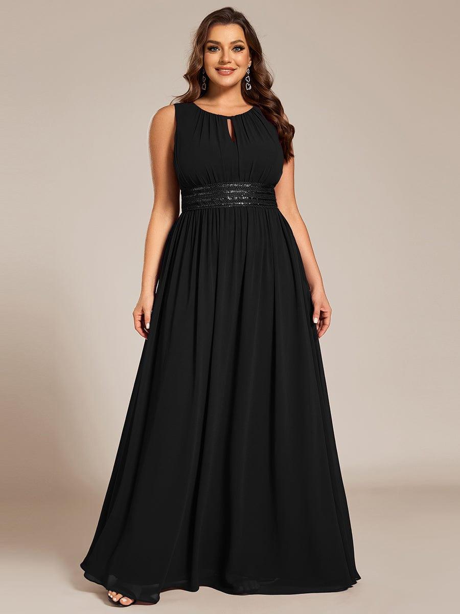 Plus Size Hollow Out Sleeveless Empire Waist Chiffon Bridesmaid Dress