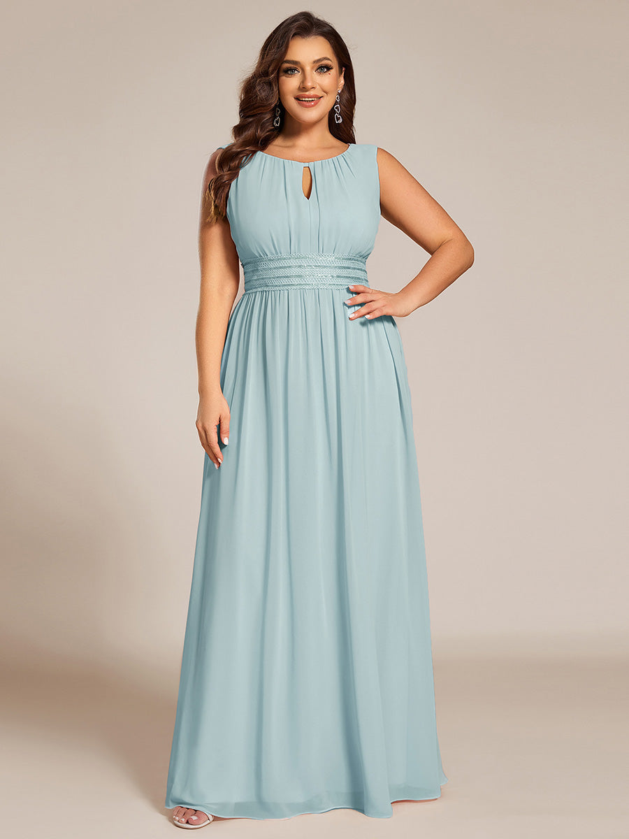 Plus Size Hollow Out Sleeveless Empire Waist Chiffon Bridesmaid Dress