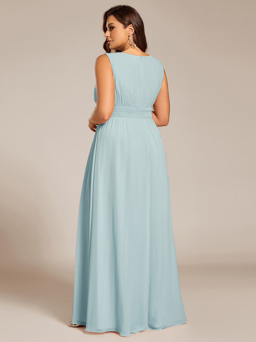 Plus Size Hollow Out Sleeveless Empire Waist Chiffon Bridesmaid Dress