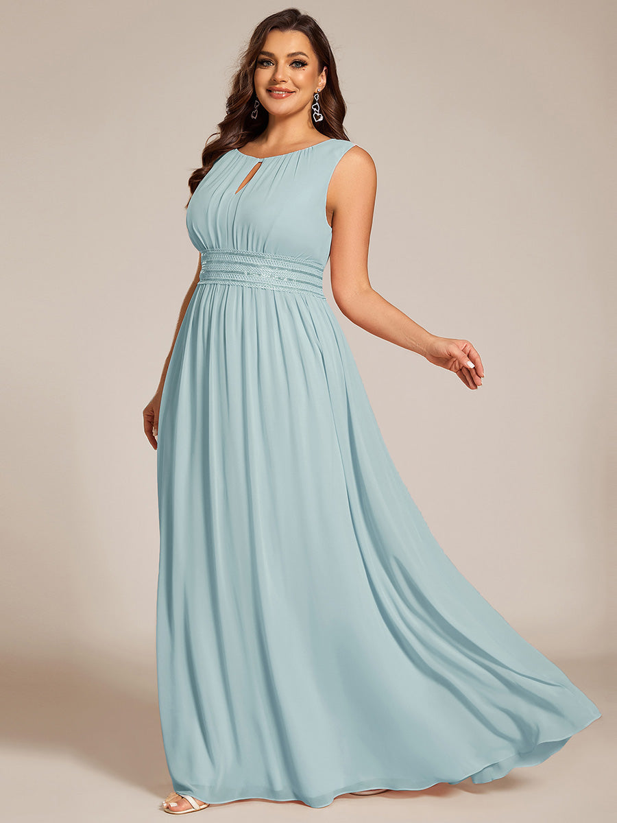 Plus Size Hollow Out Sleeveless Empire Waist Chiffon Bridesmaid Dress