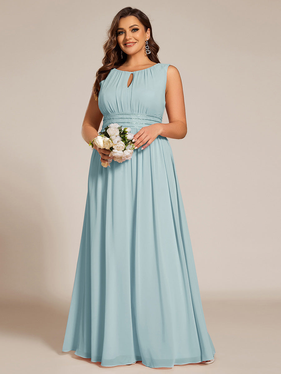 Plus Size Hollow Out Sleeveless Empire Waist Chiffon Bridesmaid Dress