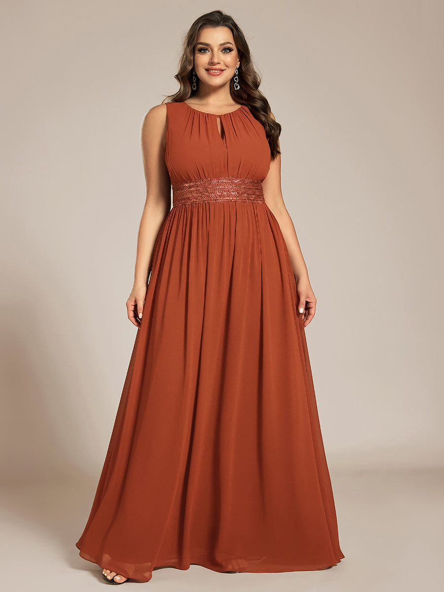 Plus Size Hollow Out Sleeveless Empire Waist Chiffon Bridesmaid Dress