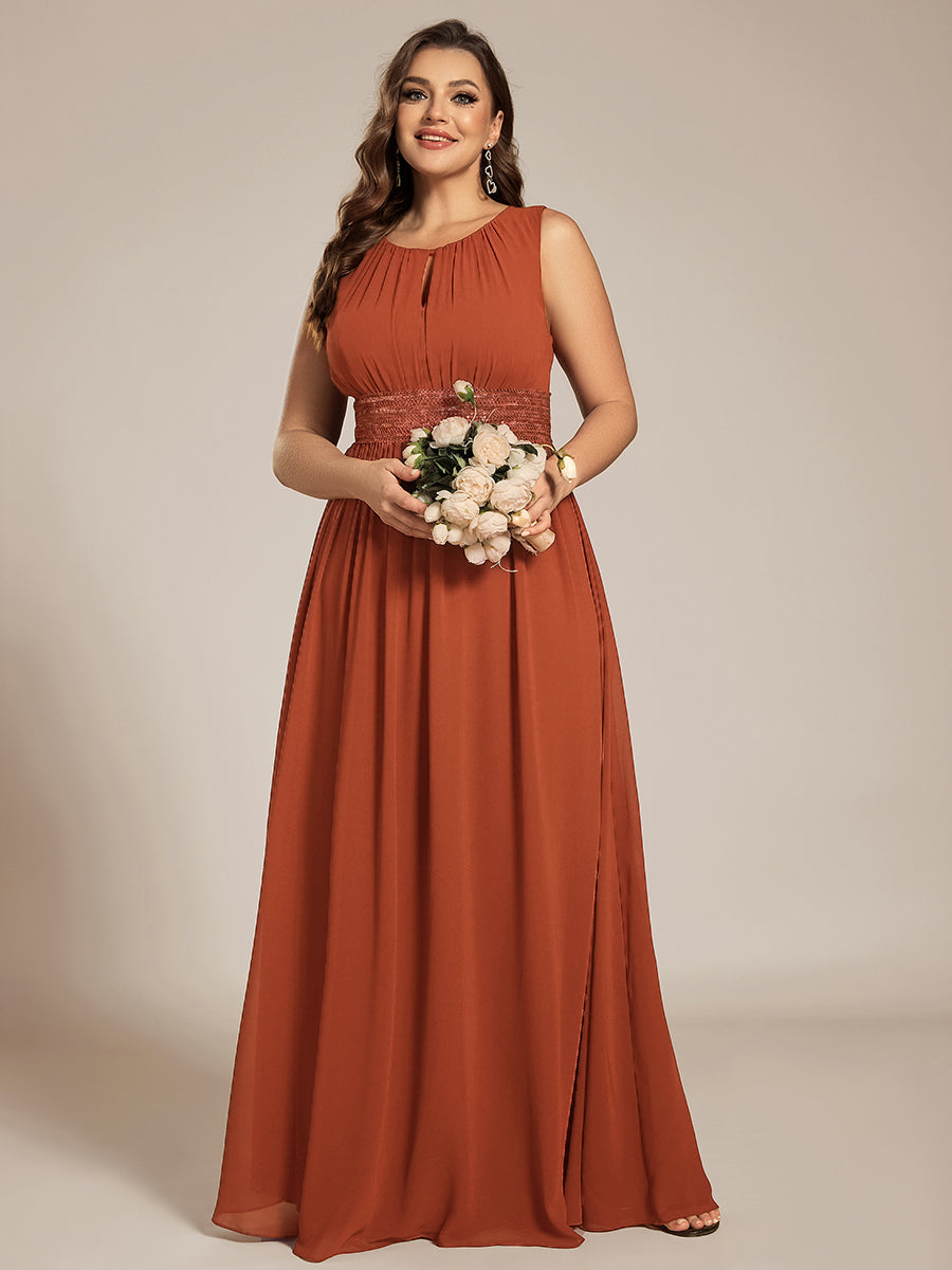 Plus Size Hollow Out Sleeveless Empire Waist Chiffon Bridesmaid Dress