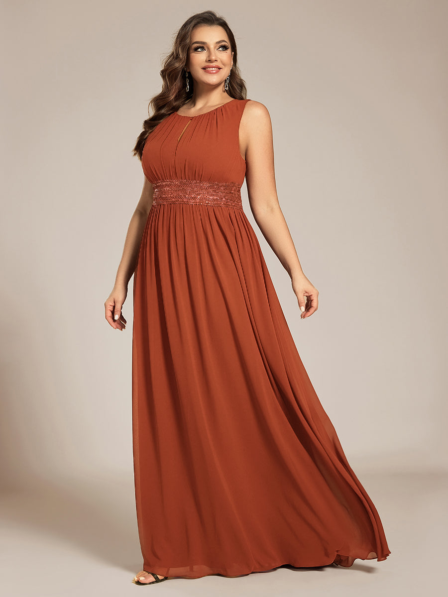 Plus Size Hollow Out Sleeveless Empire Waist Chiffon Bridesmaid Dress