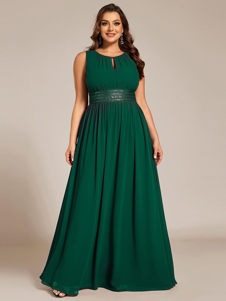 Plus Size Hollow Out Sleeveless Empire Waist Chiffon Bridesmaid Dress