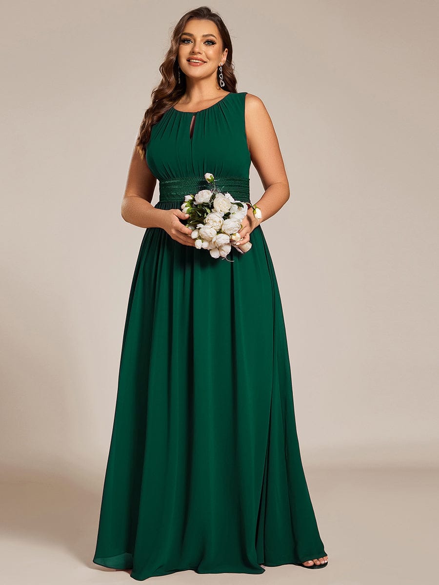 Plus Size Hollow Out Sleeveless Empire Waist Chiffon Bridesmaid Dress