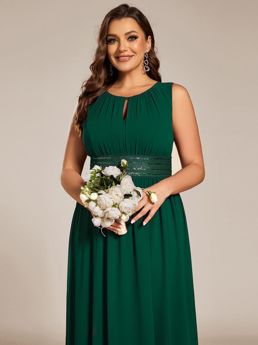 Plus Size Hollow Out Sleeveless Empire Waist Chiffon Bridesmaid Dress